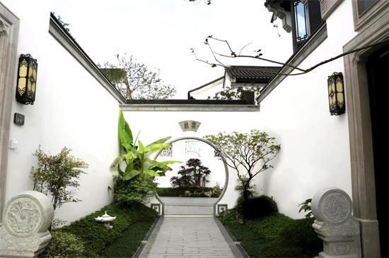 成都中式别墅庭院设计月洞门设计